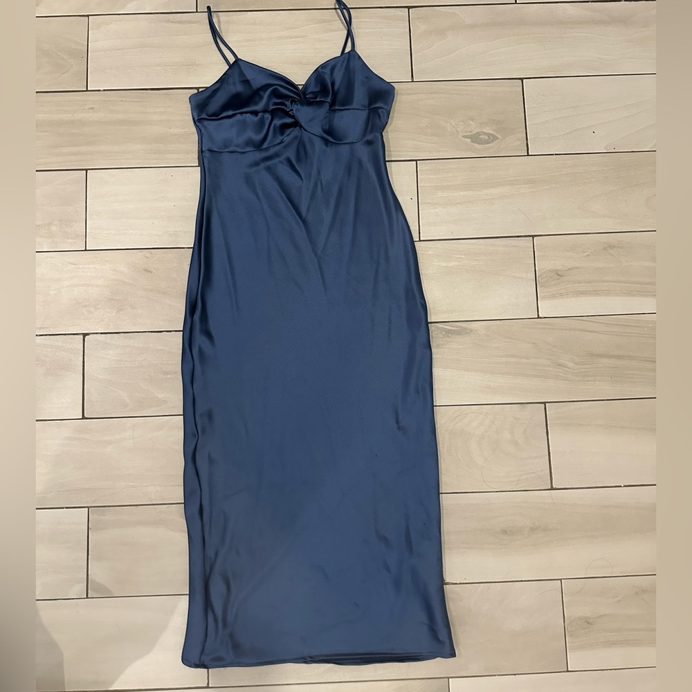 Blue maxi silk slip dress